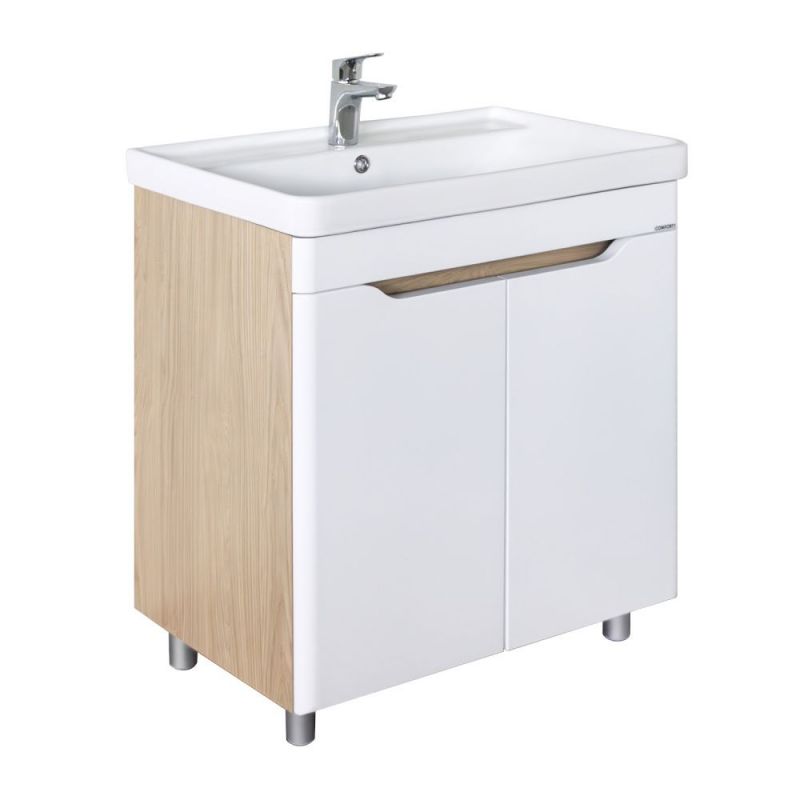 Напольная Тумба с умывальником Comforty Печора-70Н белый матовый/дуб светлый с раковиной Comforty 4470