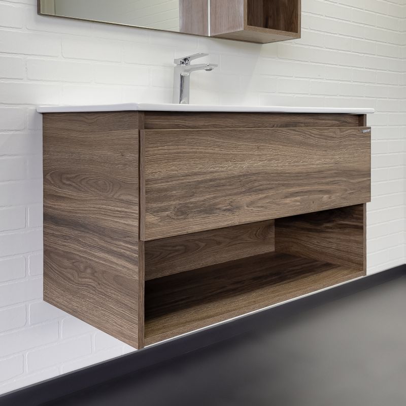 Тумба с умывальником Comforty Бордо 90 дуб темно-коричневый с раковиной Comforty 9090M