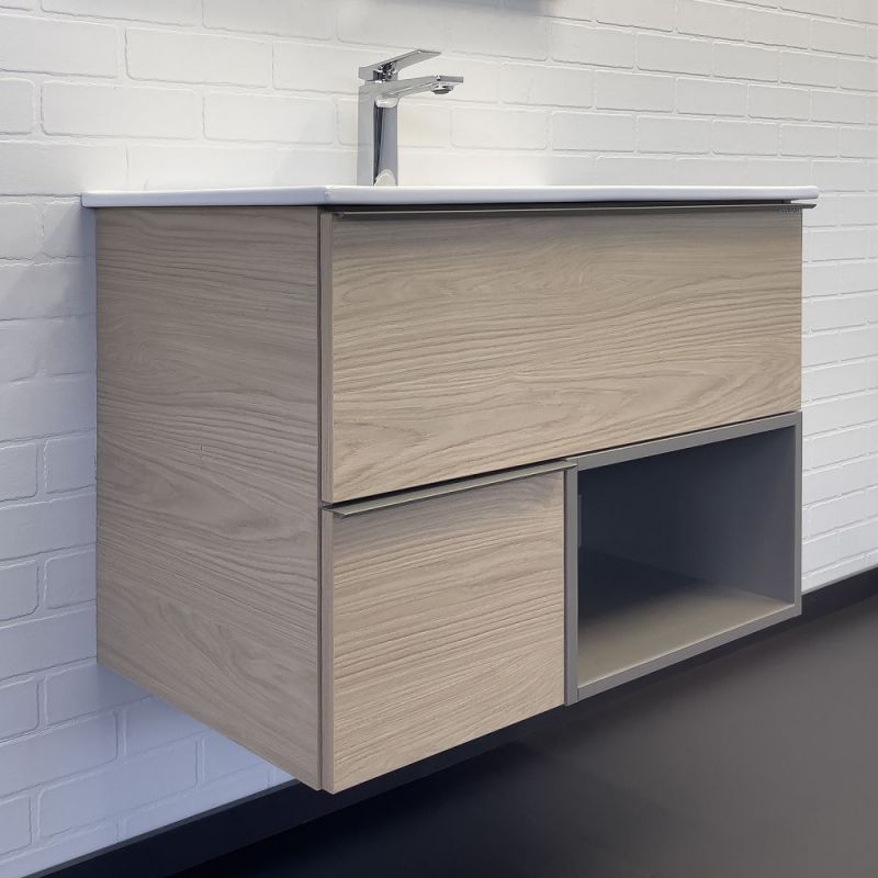 Тумба с умывальником для ванной Comforty Тургояк-75 дуб светлый с раковиной 75E