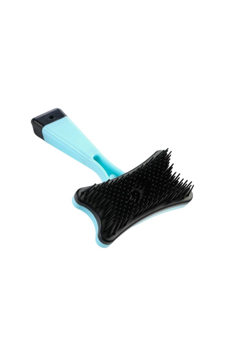 Пуходерка пластиковая "Косточка" с самоочисткой, 8,5 х 12,5 см, голубая