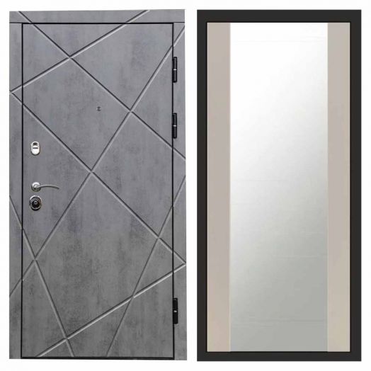 Входная дверь Termo-door Лучи Бетон - Зеркало Слоновая кость