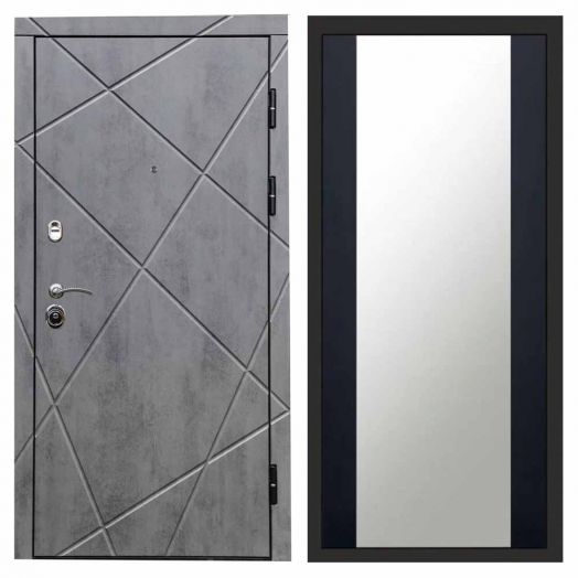 Входная дверь Termo-door Лучи Бетон - Зеркало Черный кварц+тонировка