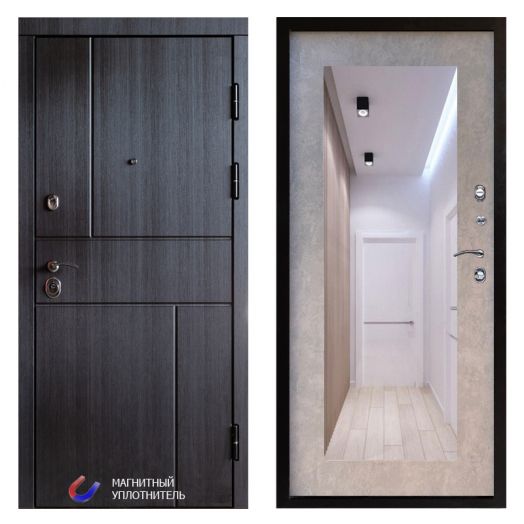 Входная дверь Termo-door Вертикаль Венге - Зеркало триумф Бетон светлый