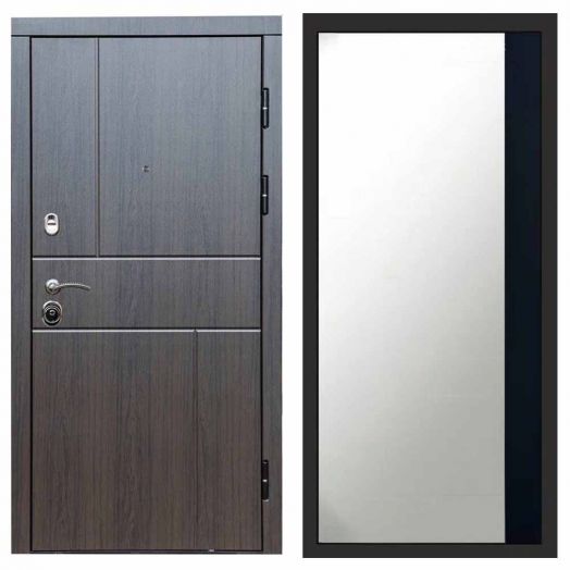 Входная дверь Termo-door Вертикаль Венге - Широкое Зеркало Фацет Черный кварц