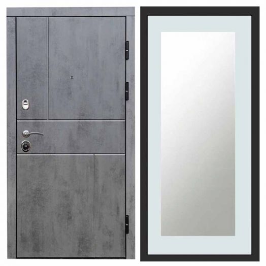 Входная дверь Termo-door Вертикаль Бетон - Зеркало триумф Белый софт