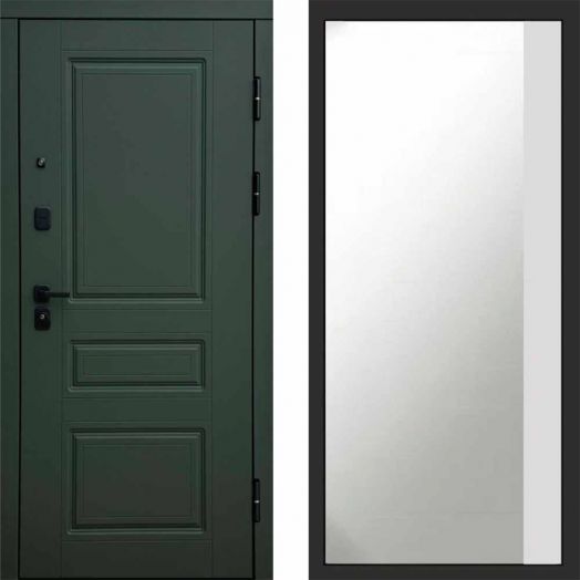 Входная дверь Termo-door Орегон Грин - Широкое Зеркало Фацет Белый софт