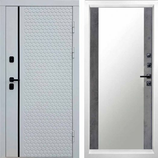 Входная дверь Termo-door Simple White - Зеркало Бетон темный