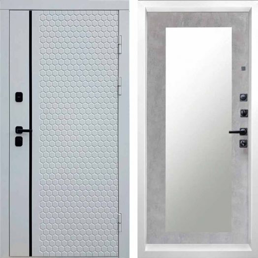 Входная дверь Termo-door Simple White - Зеркало триумф Бетон светлый