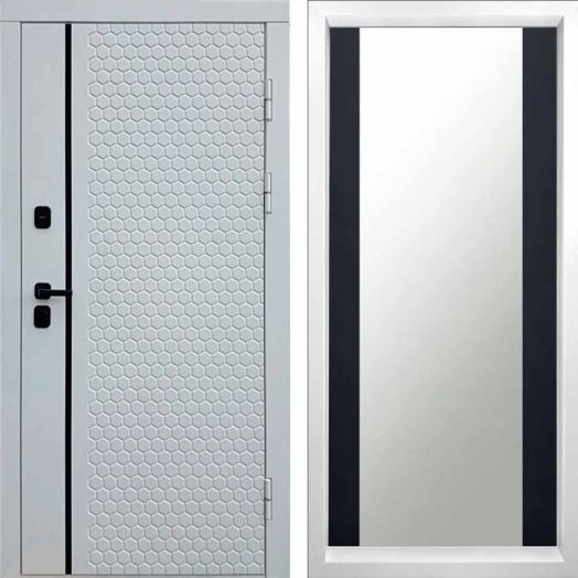 Входная дверь Termo-door Simple White - Зеркало Черный кварц+тонировка