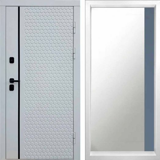 Входная дверь Termo-door Simple White - Широкое Зеркало Фацет Грей софт