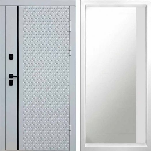Входная дверь Termo-door Simple White - Широкое Зеркало Фацет Белый софт