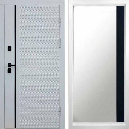 Входная дверь Termo-door Simple White - Широкое Зеркало Фацет Черный кварц