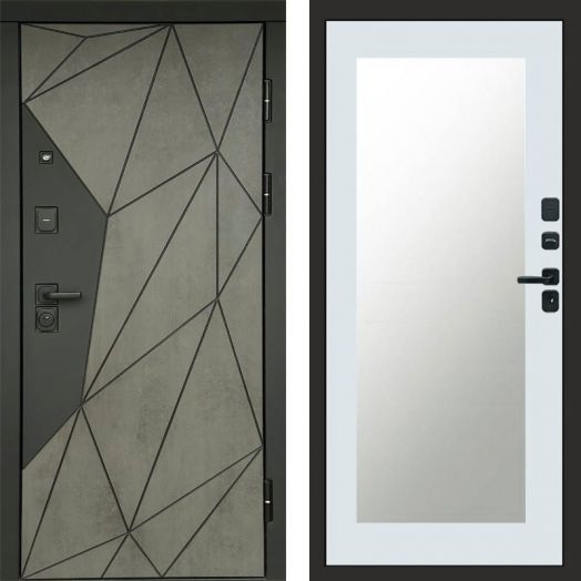 Входная дверь Termo-door Геометрия Бетон - Зеркало триумф Белый софт