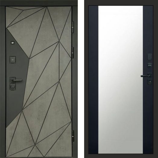 Входная дверь Termo-door Геометрия Бетон - Зеркало Черный кварц+тонировка