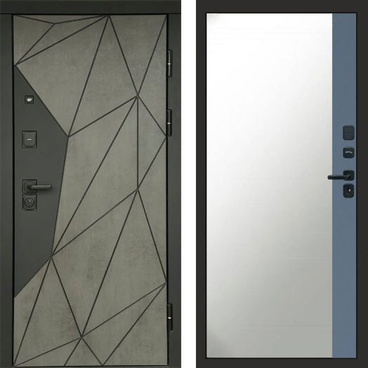Входная дверь Termo-door Геометрия Бетон - Широкое Зеркало Фацет Грей софт