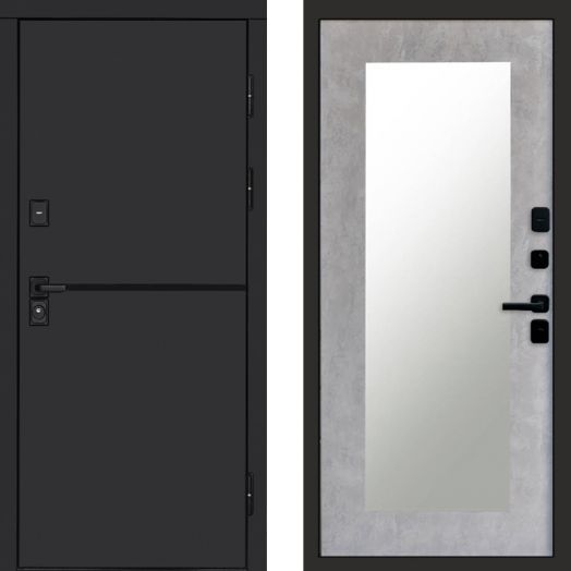 Входная дверь Termo-door Тренд Black - Зеркало триумф Бетон светлый