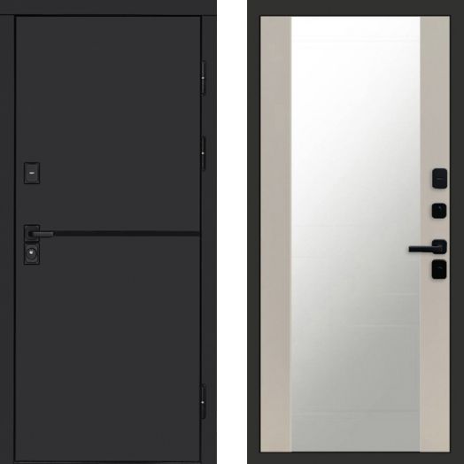 Входная дверь Termo-door Тренд Black - Зеркало Слоновая кость