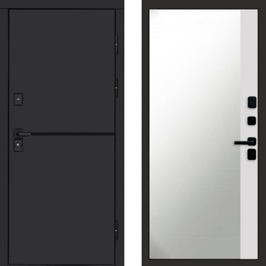 Входная дверь Termo-door Тренд Black - Широкое Зеркало Фацет Белый софт