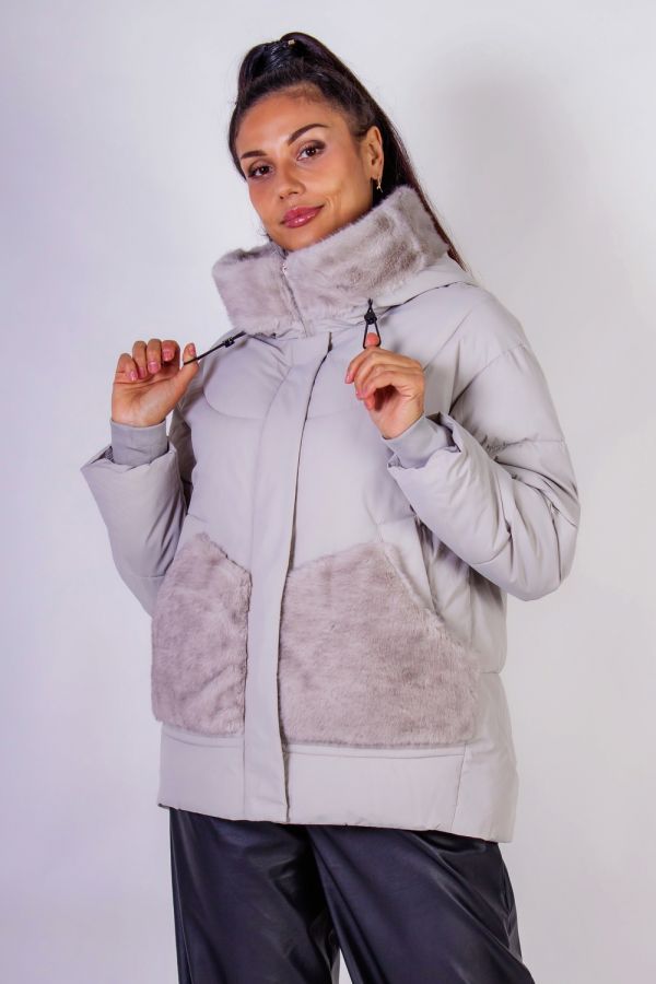 Зимняя куртка с капюшоном Меховая отделка арт.631 [серый]