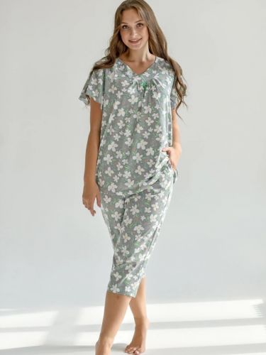 Пижама женская "Полянка" (бриджи) (графит)