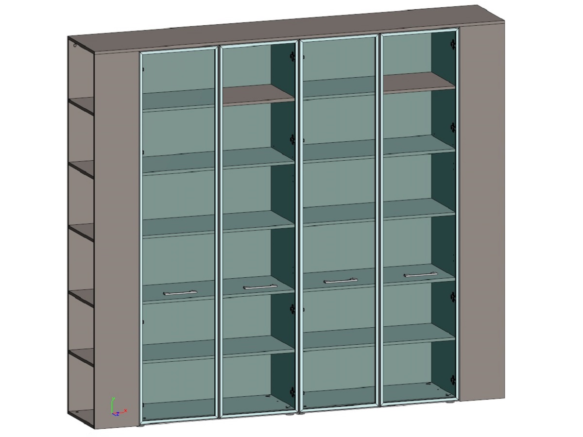 Двойной шкаф для документов с боковыми стеллажами