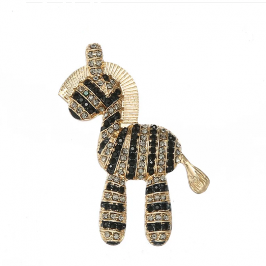 Брошь Зебра (лошадка) металл/ стразы 55х70мм золотой шт. (BC.BR001)