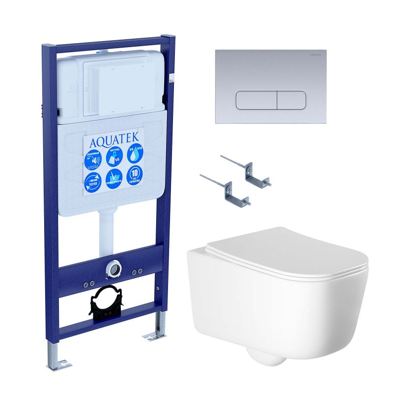 Комплект инсталляции с  подвесным унитазом и клавишей Aquatek SET AQUATEK ЛУГАНО-014 4в1