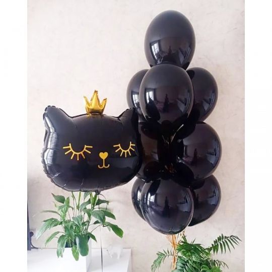 Сет Принцесса с кошкой чёрный из шаров с гелием