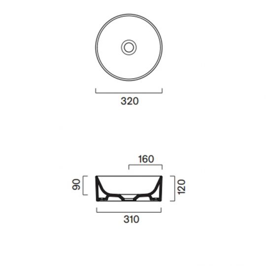 Раковина Catalano Zero 122320032 32 см накладная без отверстий цвет Tortora Satinato схема 2