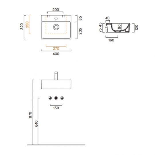 Раковина Catalano Premium 220421001 40x32 см с 1 отверстием цвет белый глянцевый схема 2