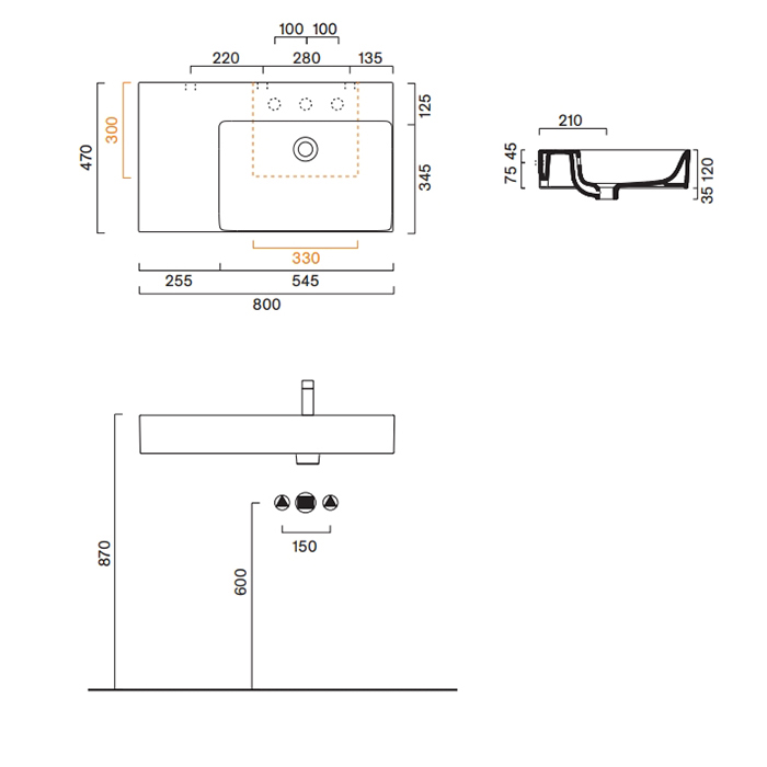 Раковина Catalano Premium 220831001 80x47 см чаша справа с 1 отверстием цвет белый глянцевый ФОТО