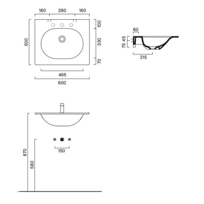 Раковина Catalano Sfera 520611022 60x50 см с 1 отверстием цвет черный матовый ФОТО