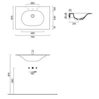 Раковина Catalano Sfera 520761023 75x50 см с 1 отверстием цвет Cemento Satinato схема 2 Раковина Catalano Sfera 520761023 75x50 см с 1 отверстием цвет Cemento Satinato схема 2