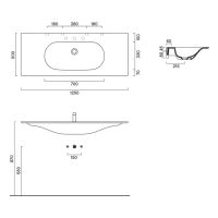 Раковина Catalano Sfera 521260022 125x50 см без отверстий цвет черный матовый схема 2