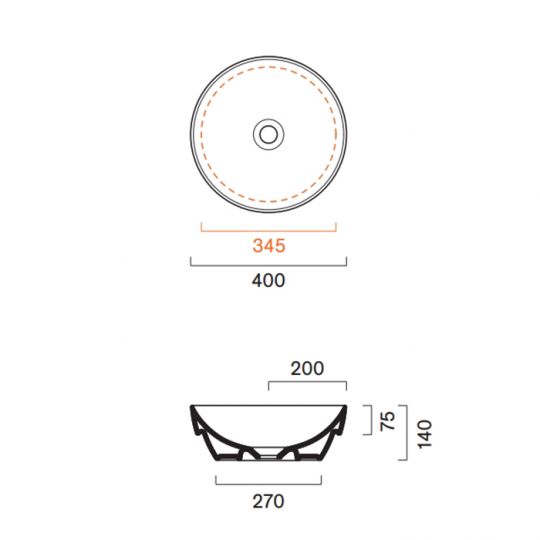 Раковина Catalano Sfera 524400022 40 см встраиваемая без отверстий цвет черный матовый схема 2 Раковина Catalano Sfera 524400022 40 см встраиваемая без отверстий цвет черный матовый схема 2