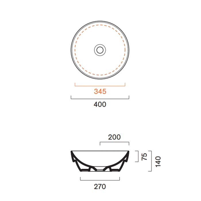 Раковина Catalano Sfera 524400029 40 см встраиваемая без отверстий цвет Sabbia Satinato ФОТО