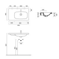 Раковина Catalano Alvea 620831001 80x46 см чаша справа с 1 отверстием цвет белый глянцевый схема 2
