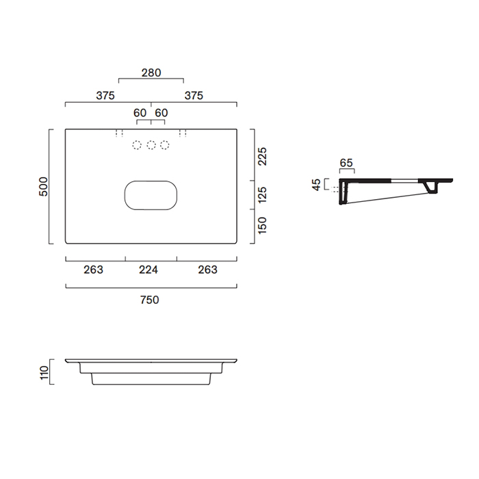 Столешница керамическая Catalano 830750022 75x50см с отверстием  цвет: черный матовый ФОТО