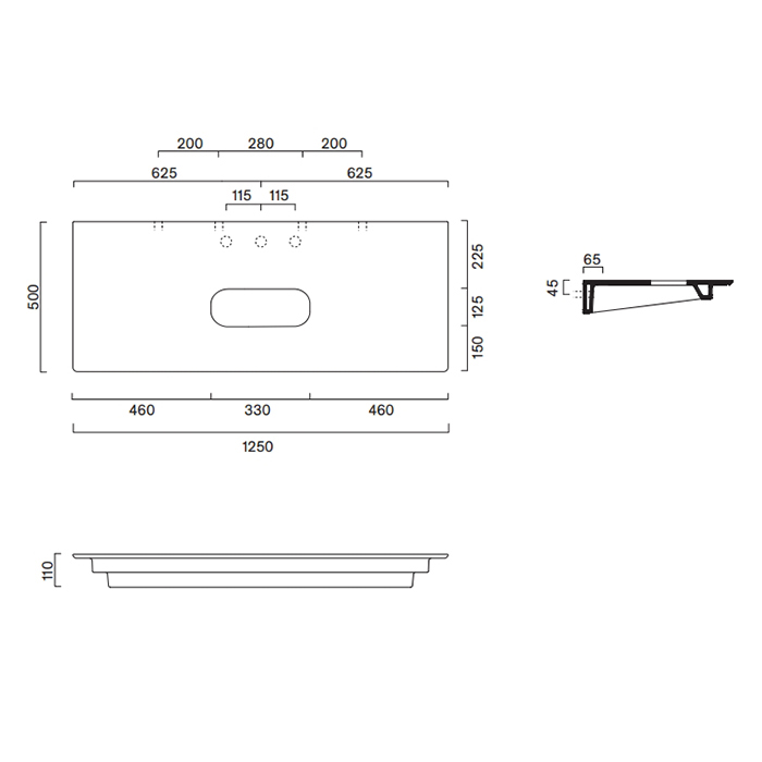 Столешница керамическая Catalano 831250023 125x50см с отверстием  цвет: Cemento Satinato ФОТО