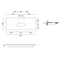Столешница керамическая Catalano 831250023 125x50см с отверстием  цвет: Cemento Satinato схема 2