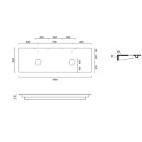 Столешница керамическая Catalano 831510032 150x50см под две раковины цвет: Tortora Satinato схема 2