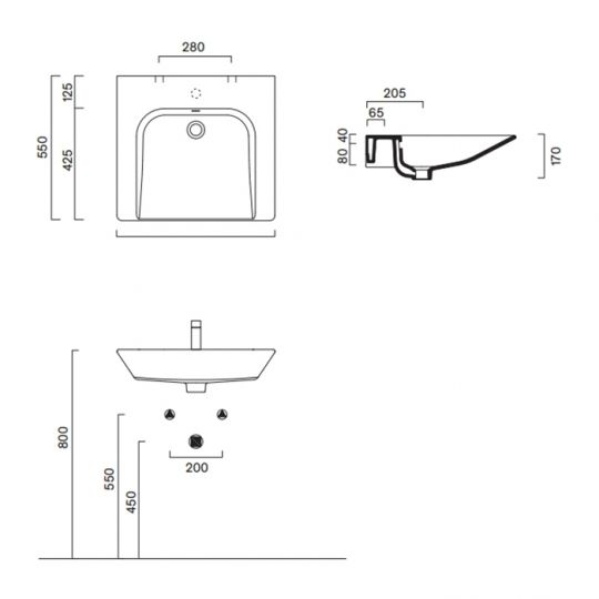 Раковина Catalano Comfort 920600001 60x55 см без отверстий цвет белый глянцевый схема 2
