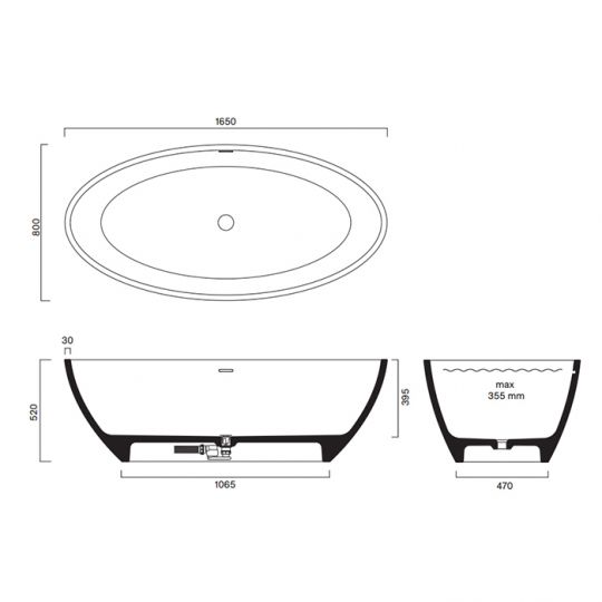 Ванна Catalano Solid 7239010022 165x80 см отдельностоящая цвет: черный матовый схема 2