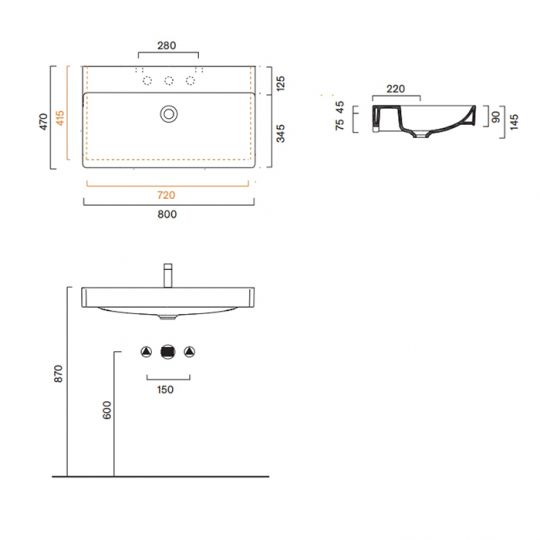 Раковина Catalano GREEN 420800001 80x47 см покрытие Cataglaze+ цвет белый глянцевый схема 3
