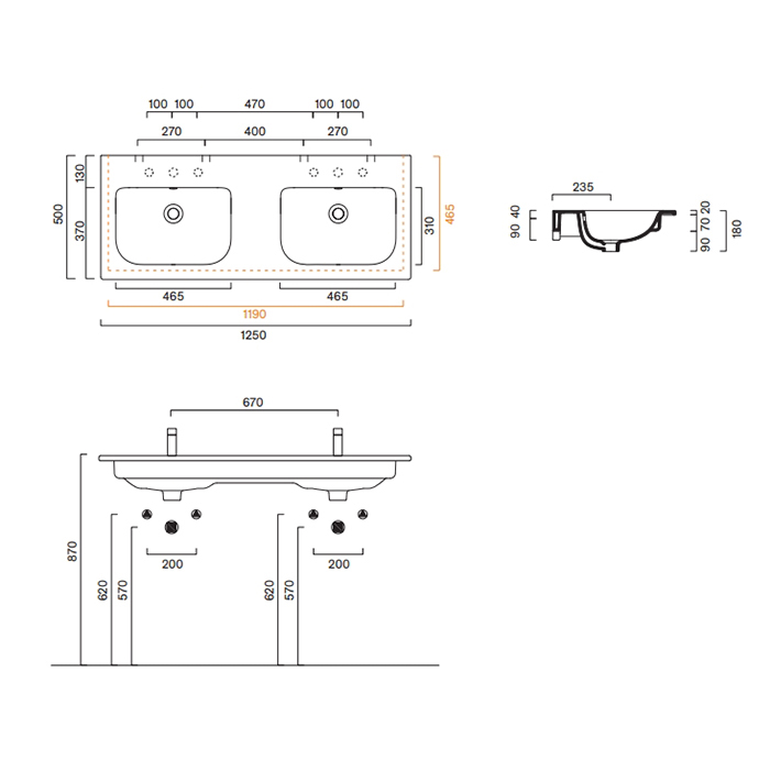 Раковина двойная Catalano Italy 721270001 125x50 см цвет белый глянцевый ФОТО