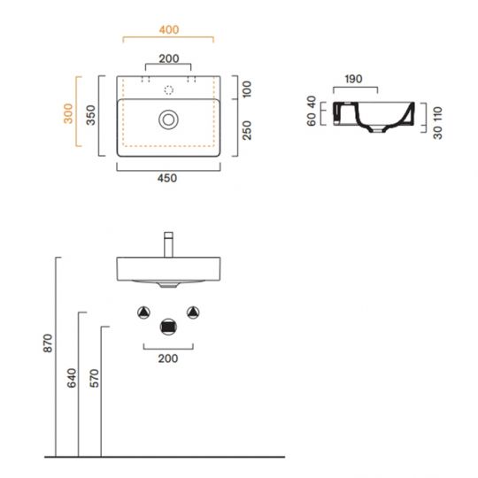 Раковина накладная Catalano GREEN 420450001 45x35 см покрытие Cataglaze+ цвет белый глянцевый схема 3