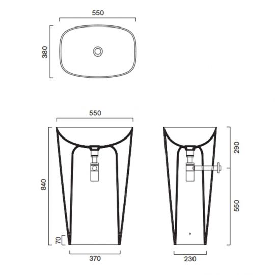 Раковина напольная Catalano GREEN 428551001 55x38х85 см слив в стену цвет белый глянцевый 428551001 схема 2
