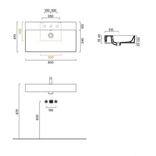 Раковина подвесная Catalano PREMIUM 220801001 80x47 см покрытие Cataglaze+ схема 7
