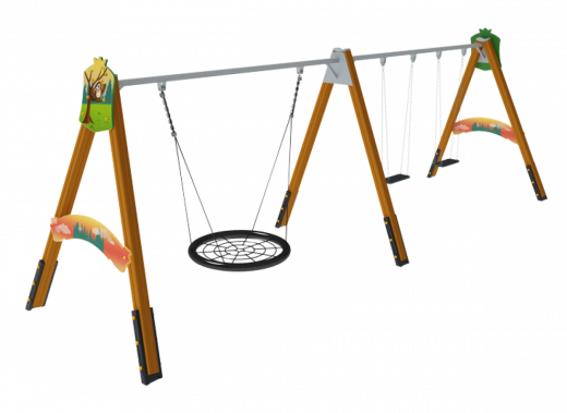 Качели деревянные двойные Гнездо + 5570х1250х2380