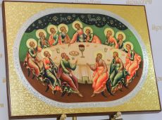 Тайная Вечеря 39х51см рукописная икона (Палех)(сусальное золото)